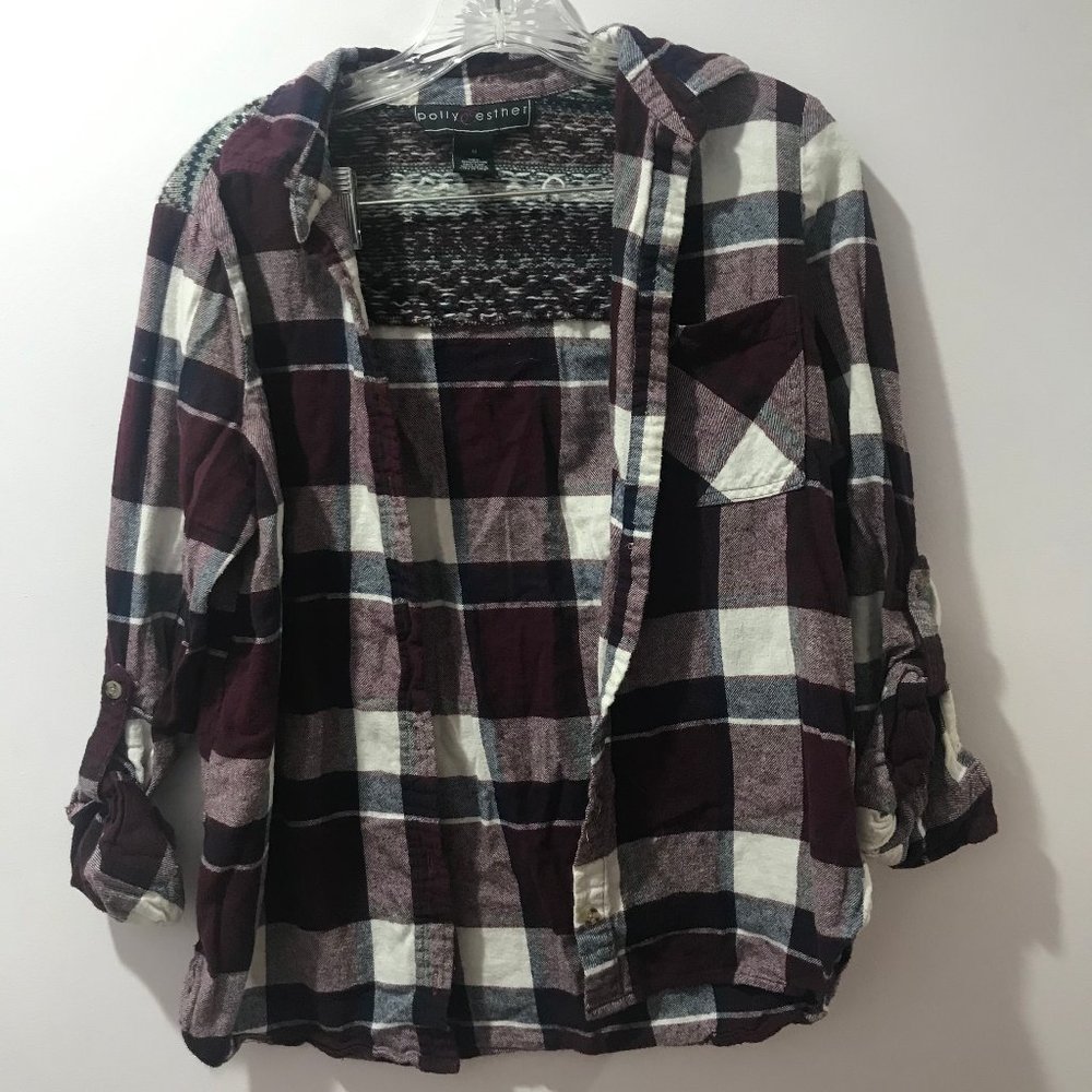 Purple & Gray Flannel Shirt w/ Knit Detail